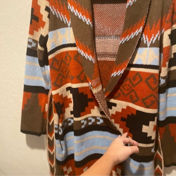 Vintage A na long Aztec colorful open knit cardigan sweater - Picture 3 of 6